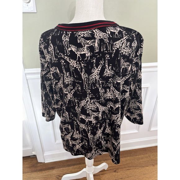 Christopher & Banks Black Red Full Zip Shirt Sz 1x Giraffe Zebra Print - Picture 4 of 14